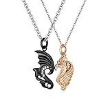 JewelryWe 2 Freundschaftsketten, Edelstahl Engel Flügel Engelsflügel Herz Puzzle Partner-Anhänger mit 45cm 55cm Kette, Paare Halsketten für Herren Damen, Rosegold Schw