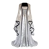 BIBOKAOKE Damen Mittelalterliche Kleid mit Trompetenärmel Mittelalter Party Kostüm Maxikleid Lange Ärmel Renaissance-Kleid Halloween Cosplay Party Ballkleid Abendkleider Bodenlang