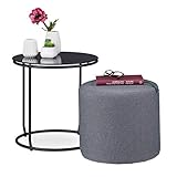 Relaxdays Beistelltisch mit Hocker, rund, Couchtisch und Pouf Kombination, platzsparend, HxD 40x40cm, schwarz und grau, Metall, 40 x 40 x 40