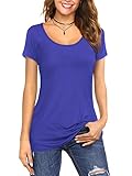 Florboom Tshirt Damen Kurzarm Baumwolle Shirt Sommer Basic Oberteil Longshirt Blau L