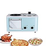 4 in 1 Mini Backofen, mini backofen mit herdplatte, pizza mini ofen, mini backofen mitumluft, Mini-Öfen mit Timer, Antihaft- und leicht zu reinigender Bratpfanne, Eierkocher,B