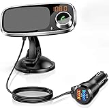 FM-Transmitter Bluetooth mit Telefonhalterung, FM-Transmitter, Freisprecheinrichtung, QC3.0, USB, Ladegerät, 64 G TF/Audio 3,5 mm / Siri/Google, kann um 360 ° gedreht w