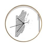 Uhr - Ø 30 cm - Holzfarbene - Illustration von Belize mit einem Kugelschreiber - schwarz und weiß - W