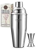 Cocktail Shaker, STNTUS Cocktail Set, 750ml Cocktailshaker, Cocktail Shaker Set, Bar Zubehör, Cocktail Mixer mit Jigger, Coktails Shaker Set Edelstahl, Cocktailset, Cocktail Geschenkset, 2 Stück