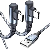USB C Kabel 90 Grad Winkel [2Stück 3m] Schnellladung, Ladekabel USB C Nylon Type C Kabel für Samsung Galaxy S21 S20 S10 S9 S8 Plus,Note10/9/8,M31 M30s M20,A20e A71 A52 A51 A50 A40 A10 A7,Mi9/8(Grau)