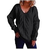 Zldhxyf Damen V -Ausschnitt super weiche gemütliche warme Herbst und Winter Pullover Einfarbig Strickpullover Große Größe Longsleeve Sweater Geeignet fü