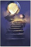 YWCMDH Leinwand Bilder Wand Bilder Bild Abstrakte Mann Halten Lampe Look Mond Landschaft Wand Bilder Bild Poster Kunstdrucke Bild Wohnzimmer Büro Dekor 60x90cm x1 R