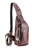 BULLCAPTAIN Men's Sling Bag Genuine Leather Chest Shoulder Backpack Cross Body Purse Water Resistant Anti Theft For Travel Hiking S