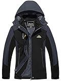 TACVASEN Damen Wasserdicht Jacke Damen Wanderjacke Outdoor Campingjacke Winter Übergangsjacke Freizeit Winddichte Jacke mit Kapuze Outdoor Jacket L