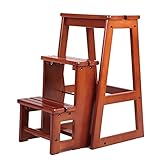 ZDAMN Trittleiter Moderne multifunktionale dreistufige Bibliotheksleiter-Stuhl Küchenmöbel Klapphocker Stuhl Stuhl Leiter für Zuhause Heimwerkzeuge (Farbe : Braun, Size : 64x36.5x38cm)