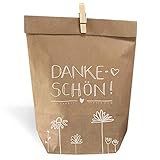 Geschenktüten Set - Dankeschön - 24 gestempelte Kraftpapiertüten & Mini-Holzklämmerchen, Partytüten für Gastgeschenke, Mitgebsel, Giveaways zu Hochzeit, Taufe, Konfirmation & Kommunion, 14 x 22