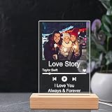 Personalisierte Spotif Glasbilder Nachtlicht, Scannbar Spotiy Glas Personalisiert Song Cover mit Foto Bild, Acryl Spotfy Lampe Geschenk für Muttertagsgeschenke, Geburtstagsgeschenk