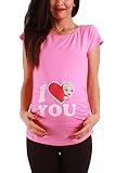 I Love You - Lustige witzige süße Umstandsmode mit Motiv Umstandsshirt für die Schwangerschaft T-Shirt Schwangerschaftsshirt, Kurzarm (Rosa, Small)