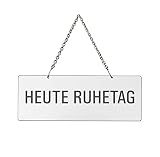 Ofform Hängeschild Heute-Ruhetag | Melamin beidseitig weiß beschichtet | Text einseitig | Metallkette mit Karabinerhaken | Format 175 x 65 mm | Nr.31019-W