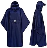 HOCK Regenponcho Extra Lang mit Kapuze – 100% Wasserdicht – Leichter Regenmantel Wandern für Damen & Herren (blau, L/XL)