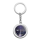 Hqiyaols Keychain China Oriental Pearl Tower Shanghai Kristall Drehen Rostfreier Stahl Schlüsselbund Reisen Stadt Andenken Schlüsselring