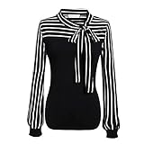 NIUYAN Elegant Bluse mit Schleife Button-Up Schluppenshirt Frauen Hemd Blumenmustern Oberteil Damen Langarm Lace Up Fliege Rüschen Top Bluse Gestreiftes Top mit Schleife Arbeitsoberteile für D