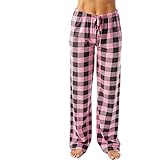Banbry Jogginghose Damen Karierte Drucken Freizeithose Regular Fit Breites Bein Schlafanzughose Lang Pyjamahose Freizeit Gemütlich Nachtwäsche Yogahose Sporthose mit Kordelzug