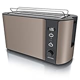 Arendo - Edelstahl Toaster Langschlitz 4 Scheiben - Defrost Funktion - wärmeisolierendes Gehäuse - mit integrierten Brötchenaufsatz - Krümelschublade - Display mit Restzeitanzeige - Bronze Desig