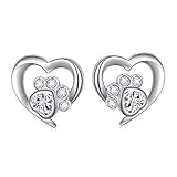 S925 Sterling Silber Nettes Herz Weiß CZ Cat Puppy Paw Print Ohrstecker für Frauen Haustier Liebhaber(Pfote Ohrstecker)