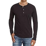 Chejarity Herren Basic Langarmshirt mit Knöpfen V-Ausschnitt Henley Shirt Herbst Langärmliges T-Shirt Regular Fit Classic Einfarbige T-S