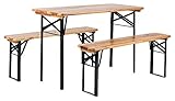Stagecaptain Hirschgarten Bierzeltgarnitur für Balkon (Kurze Version mit 117 cm Länge, 1x Tisch, 2 x Stühle, Holz, klappbar) N