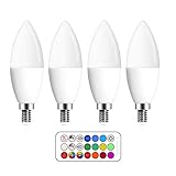 (4 Pack)LED RGBW Lampen, Ersetzt 50W E14 Glühlampen Dimmbar Glühbirne, inklusive Fernbedienung, Farbwechsel Lampen, E14 LED Birnen, E14 LED L