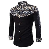 Chejarity Freizeithemd Herren Vintage mit Kentkragen Blumenmuster Freizeit Langarmhemd Knöpfen Stehkragen Retro Shirt Slim Fit Funky Hemden Paisley Hemden B