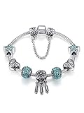 Qings Traumfänger Silber Charm Armband mit Engelsflügeln Blue Beads Modeschmuck Geschenk für F