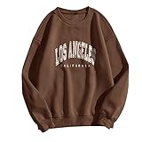 Mymyguoe Oberteile Pullover Los Angeles Vintage Drucken Damen Oversized Sweatshirt Vintage Pullover Langarmshirt Rundhals Kapuze Teenag