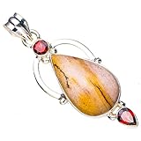 StarGems Natural Bildjaspis Granat Handmade 925 Sterling Silver Pendant 5.7cm E5032