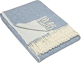 Nostra Andora Tagesdecke 140x200 | Weiche Merino Wolldecke mit 10% Kaschmir | Warme Sofa Decke in Hellblau Weiß | Merino Decke für Couch & Sofa | Couchdecke mit T