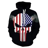 YHLINK Unisex Hoodies Sweatshirts Jumper 3D Print Cartoon Pullover Langarm Taschen Männer Atmungsaktiv Outdoor Kleidung Punisher Größe 4XL