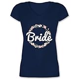 JGA Junggesellenabschied Frauen - Bride Blumenkranz - S - Dunkelblau - junggesellinnenabschied Tshirt - XO1525 - Damen T-Shirt mit V