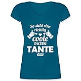 Schwester und Tante Geschenk - So Sieht eine richtig Coole Patentante aus - XL - Türkis - Geschenk - XO1525 - Damen T-Shirt mit V