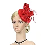 Minkissy Fascinator Hüte Derby Stirnband Hüte Haarspange Teeparty Kopfschmuck Braut Kopfbedeckung für Cocktail Teeparty (rot)