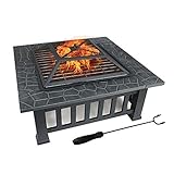 DAWOO 3 in 1 Feuerstelle BBQ Innenhof Terrasse Quadratisch Metall Feuerherd Grill mit wasserdichter Abdeckung für Outdoor,Camping, Picknick,Kochen,Parties(Schwarz (Vierkant))