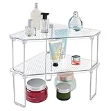 mDesign 2er-Set Badezimmer Eckregal - freistehendes Badregal für den Waschtisch - aus hochwertigem Kunststoff - mit zwei Ebenen zur Kosmetikaufbewahrung - transp