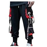 Briskorry Herren Cargohose Arbeit Kampf Techwear Hose Hip Hop Mehrere Taschen Tapered Hosen Schnalle Riemen Jogginghose Sweatp