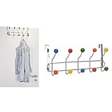 DRULINE Tür-Garderobe, Leiste mit 10 Haken mit bunten Kugeln Türhaken, H16 x B42 xT 9,5 cm,Türhakenleiste mit 10 bunten Hak