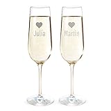 AMAVEL Sektgläser 2er Set mit Gravur für Paare, Herzchen, Personalisiert mit Namen, Individuelle Sektflöten für Verliebte, Füllmenge: ca. 0,2