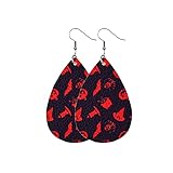 Niktule Halloween Ohrringe Kunstleder Teardrop Ohrringe Kürbis Schädel Fledermaus Grabstein Ohrringe für Frauen Mädchen Halloween Kostü