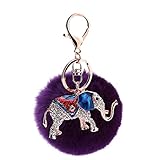 YYHMKB Diamant Auto Schmuck Lange Nase Elefant Tasche Anhänger Schlüssel Rex Kaninchenfell Plüsch Ball Schlüsselanhäng