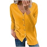 Masrin Strickshirt Damen Mode einfarbiges Basic Hemd Kurzmantel mit V Ausschnitt und Langen Ärmeln Cardigan Bluse mit offenem Stich und Knöpfen Winterjacke Übergangsjacke W