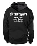 shirtloge Stuttgart - Meine Liebe, Meine Heimat, Mein Verein - Fan Kapuzenpullover - Schwarz (Weiß) - Größe L