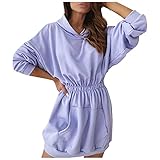 VICIKON Damen Kleider Langarm Kapuzenkleid Elegant Tunika Kleid Sweatshirt-Kleid Einfarbig Bequeme Langarmshirt Freizeitkleid Lose lässige Hoodies Klassisch Herbst Pullover Lässig Pulli Ob