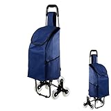 Faltbare Einkaufstrolley Tasche, faltbarer Trolley Cart, 3 Räder, Treppen-Kletterwagen, faltbar, großes Fassungsvermögen, einfach Treppensteigen, zum Einkaufen, Picknick (alles blau)