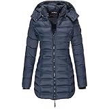 FeiBeauty Damen Winter Parka Lang Warm Steppmantel Daunenjacke mit Kapuze Einfarbig Warme Wintermantel Trenchcoat Outdoorjacke Kapuze Winterparka Outdoor Leichte Daunenjacke Softshelljacke mit T