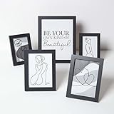 Homescapes Bilderset mit Rahmen Schwarz 5 stilvolle Bilder mit Rahmen 4 Bilder mit Strichzeichnung und 1 Bild mit Spruch „Be Your Own Kind of Beautiful“, (2X) 13x18 cm, (2X) 16x20,5 cm & 22,5 x 28