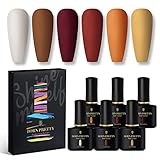 BORN PRETTY UV Nagellack Braun Rot, 6 Farbe 10ml Gel Nagellack Set Shellac Nagellack UV LED Nagellack Langlebig Gesund Soak Off Gel Nagellack Mit Hohlem Desig